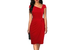 Liyinxi Women's Retro 1950s Cap Sleeve Knee-Length Sheath Slim Business Casual Party Ruched Bodycon Faux Wrap Dress