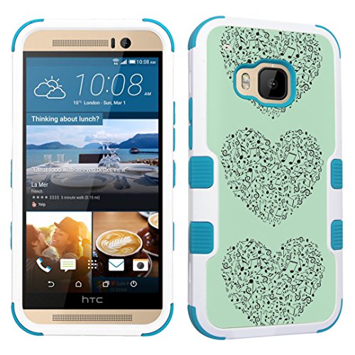DuroCase HTC One M9 (Released in 2015) Fashion Case White & Mint - (Music Note Mint)