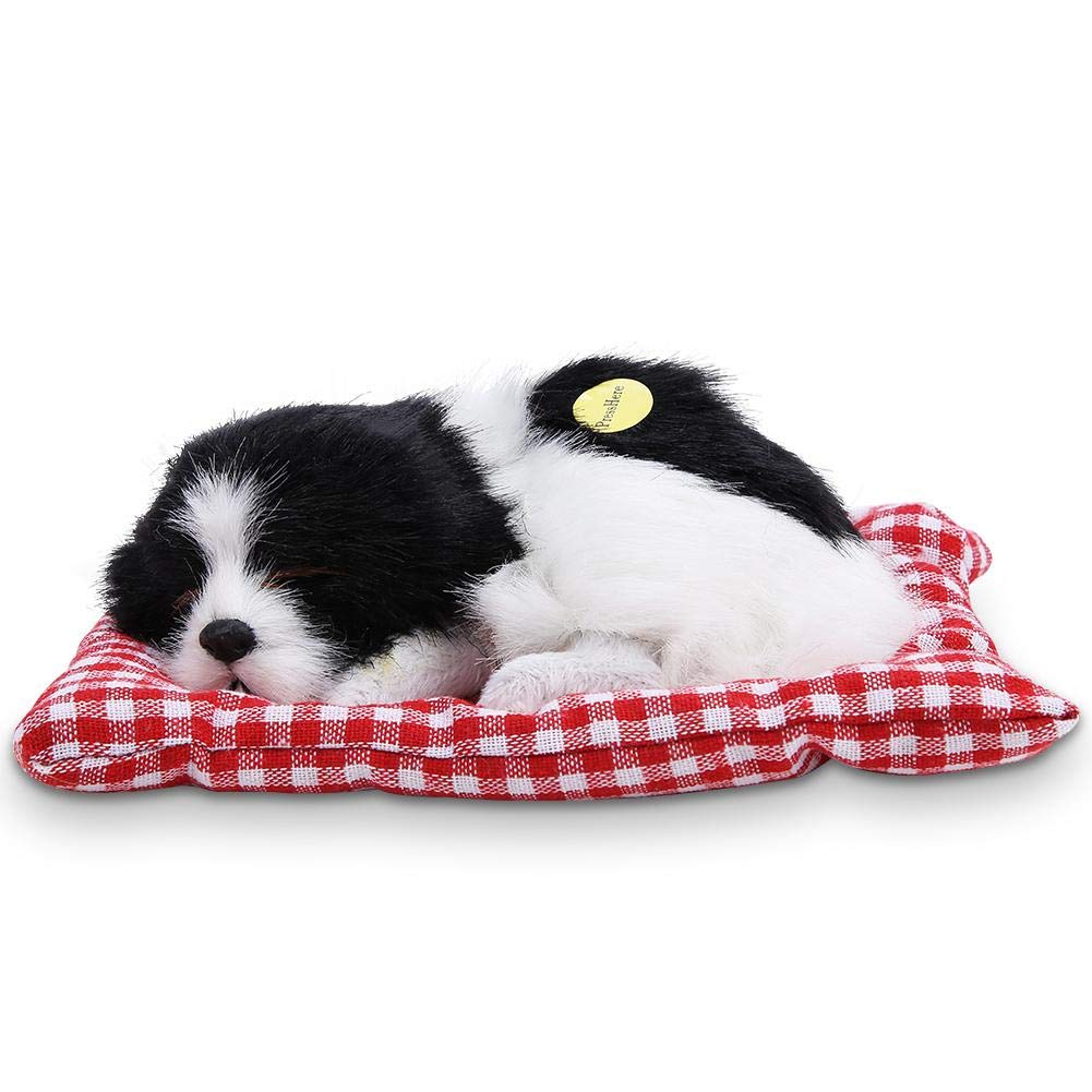 Plush Dog Toy, Children Lovely Stuffed Toys Simulation Animal Doll Plush Sleeping Dogs with Sound for Kids(Black-White)