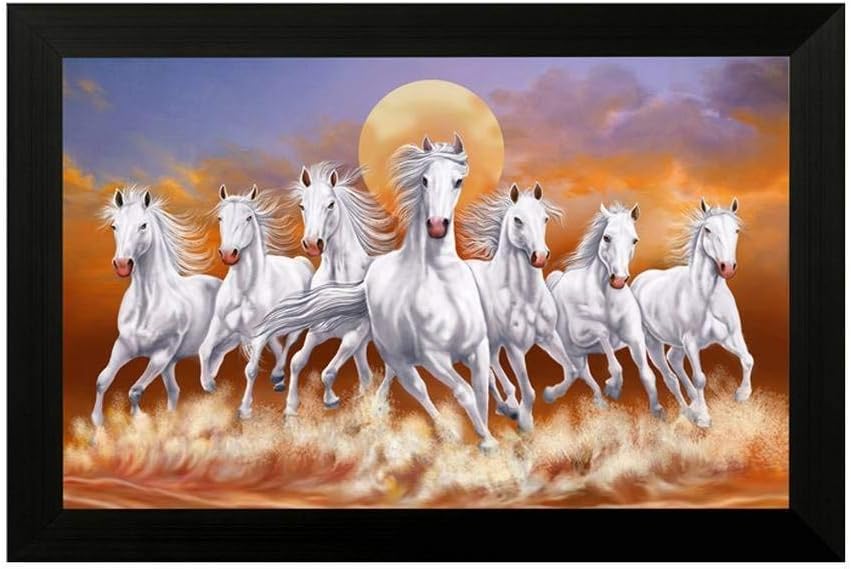 Paintings - NOBILITY Seven Lucky Running Horses Painting Vastu Wall Art Decoration for Home, Living Room, Office, Gift for friends or family Diwali Gifts