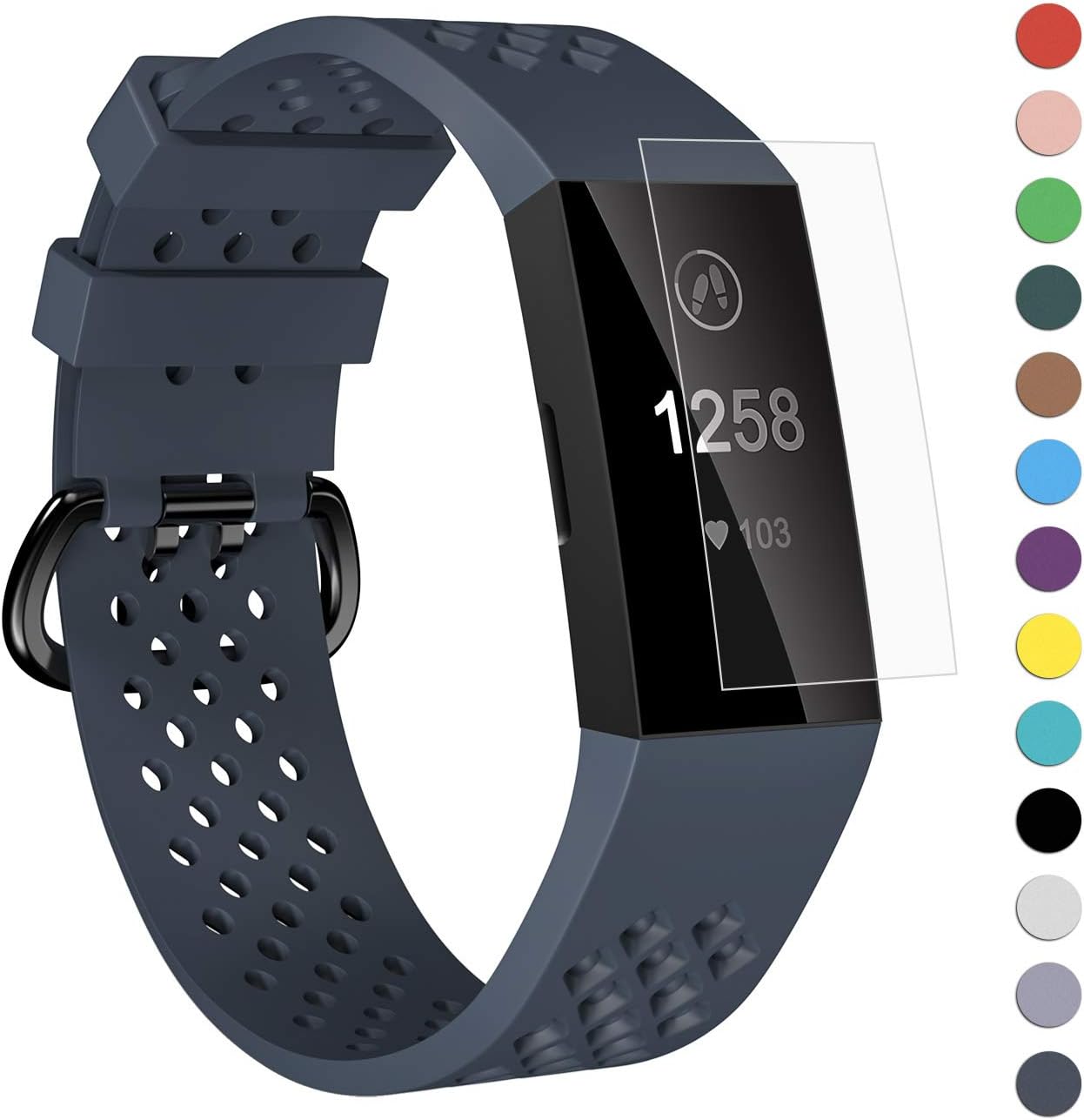 Velavior Breathable Bands for Fitbit Charge 4/ Fitbit Charge 3/ Charge3 SE, Waterproof Silicone Sports Band with Air Holes, Adjustable Replacement Wristbands for Women Men Small Large