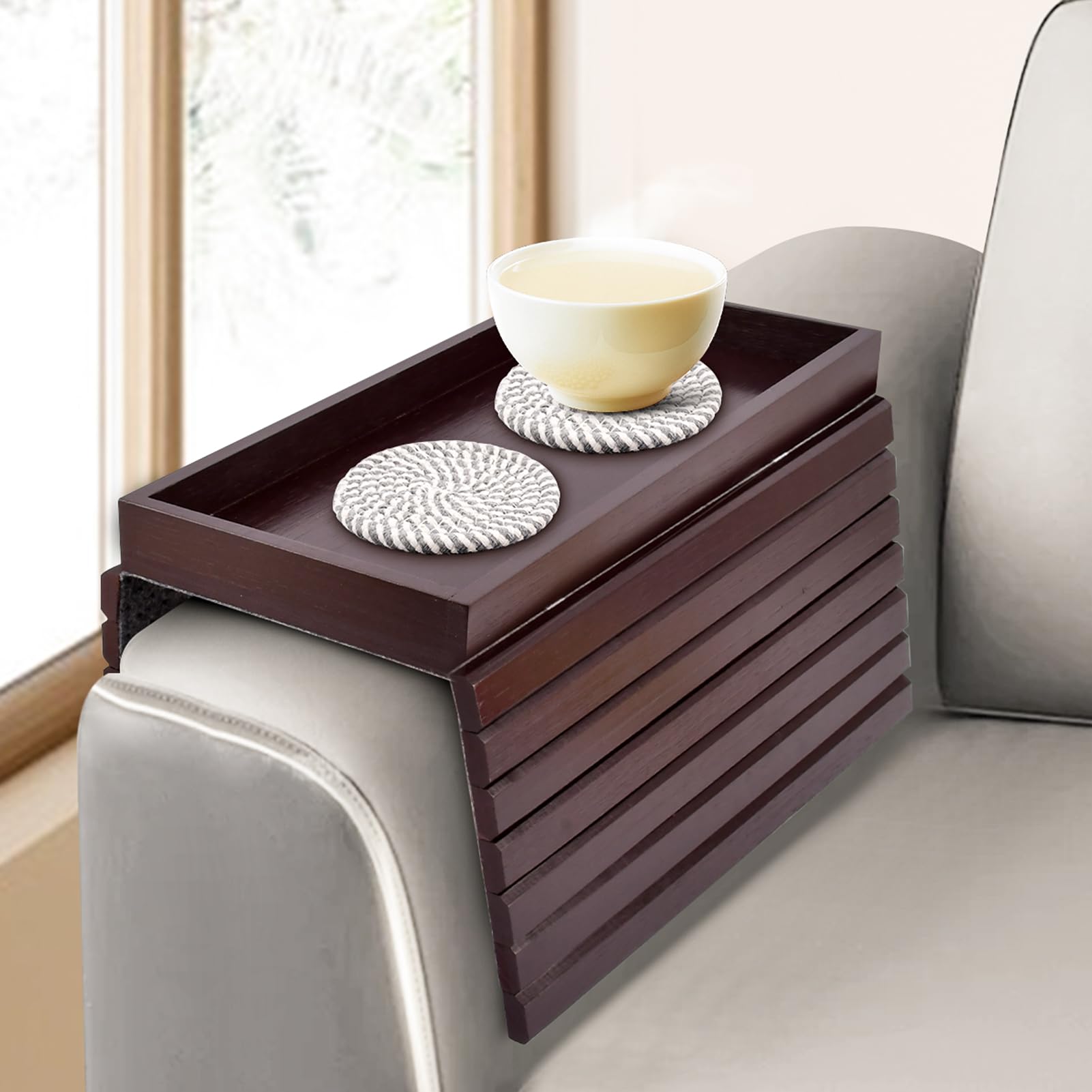 Photo 1 of Foldable Anti-Slip Sofa Arm Tray Table – Keeps Essentials Neat, Easy to Store & Grab, Perfect for Couch Movie Nights, Game Nights & Lazy Weekends – No More Clutter (Dark Brown)
