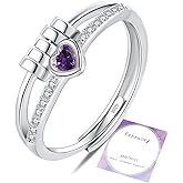 Birthstone Rings for Women,Dainty Sterling Silver Plated Fidget Rings,Purple Anxiety Heart Ring,Adjustable Spinner Birthstone Ring for Women,February Birthday Christmas Gifts for Wife Daughter Sister