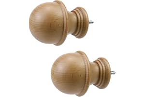 Antrader Finials for Curtain Rods, Wood Curtain Rod Finial Fit for 1.18 Inch/30mm Rods, Pack of 2 (Wood Color,Mushroom Shaped)