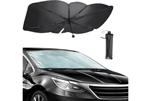 (Upgraded Ultra-Durable) PONYBRO Foldable Windshield Sun Shade Umbrella for Cars,SUVs, MiniTrucks and Vans,Reflective Polyester Blocks Heat and Sun, Full-Coverage Sunshade 57" x 31.5" inches.