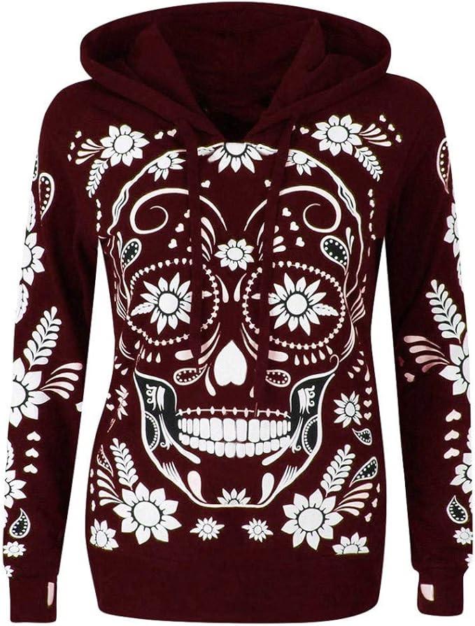 K-youth Moda para Mujer Impresi贸n de Calavera Suelta de Manga Larga Sudaderas con Capucha Mujer Deportivas Su茅ter de Cuello Alto Chicas Blusas Mujer Tallas Grandes en Ofertas