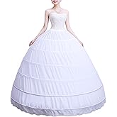 LSSAWZH Women 6 Hoop Crinoline Petticoat A-Line Underskirt, Floor Length Petticoat Slip for Ball Gown, Wedding Bridal Dress