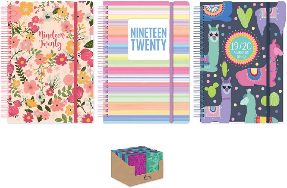 2019-2020 A5 Academic Die-Cut Diary Wiro Day a Page with Foil Print, Elastic Clouser 1 Random Colour Supplied + Free Pocket Fabric Embossed 2019 Diary