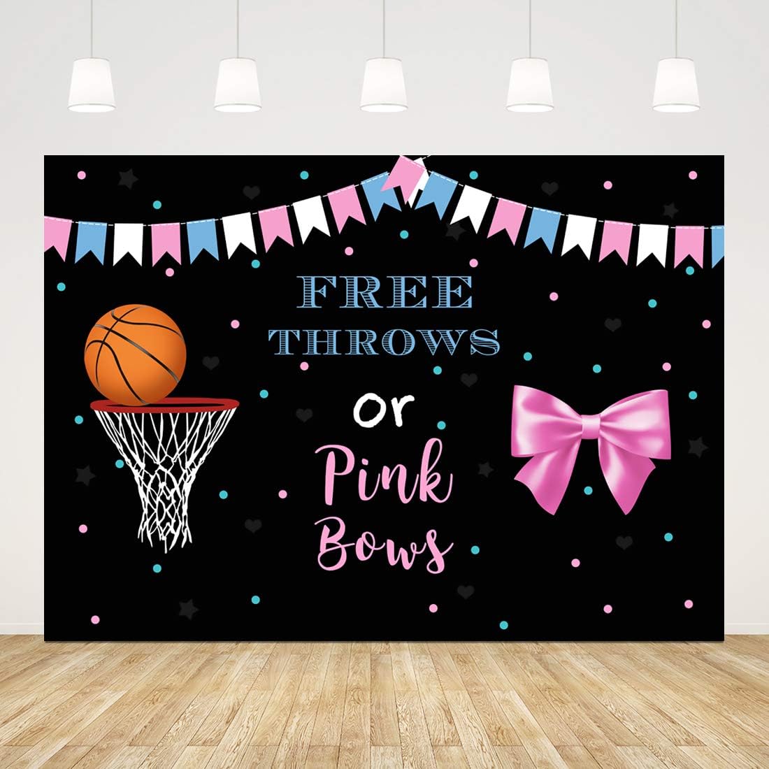 Free Throws or Pink Bows Gender Reveal Backdrop Black