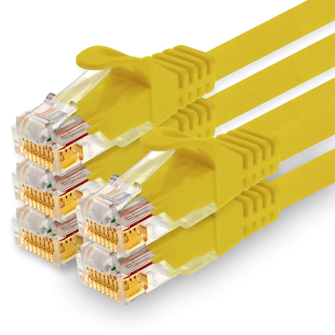 1CONN - 5.0m network cable, Ethernet, Lan & patch cable for maximum internet speed & connects all devices with RJ 45 socket yellow - 5 pieces