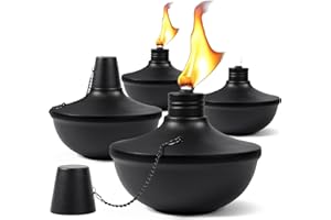 FAN-Torches 4-Pack Upgraded Tabletop Torches, 24 oz Citronella Torch Lights, Refillable Torch with Wicks, Covers, and Funnel Included - Ideal for Garden, Patio, Deck, Yard, Party, Landscape