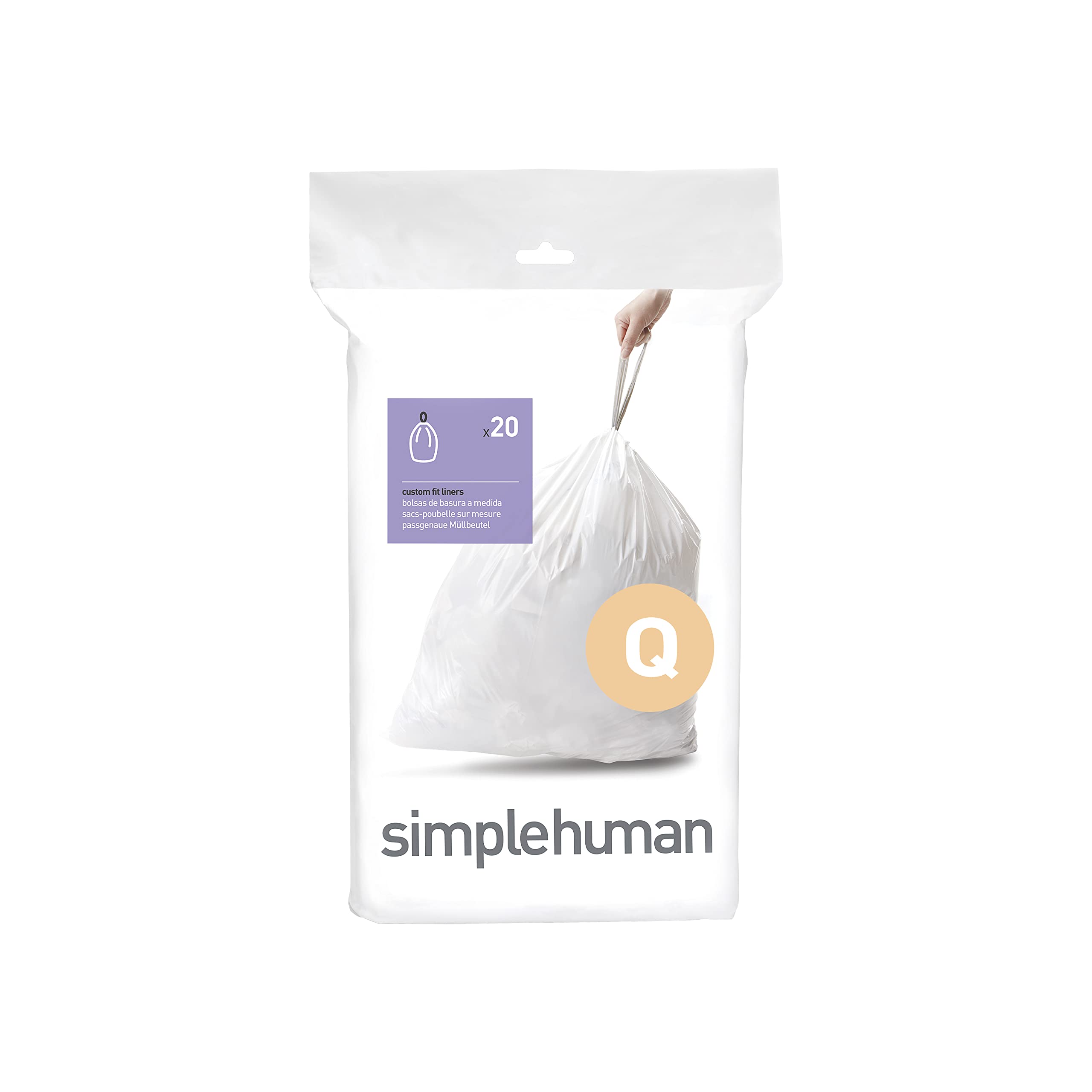 Photo 1 of simplehuman Code Q Custom Fit Drawstring Trash Bags in Dispenser Packs, 20 Count, 50-65 Liter / 13.2-17.2 Gallon, White