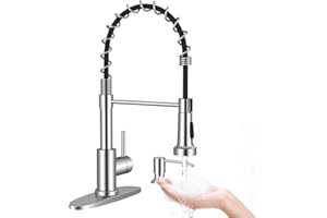 Arofa Kitchen Faucet with Soap Dispenser, Stainless Steel Sink Faucets with Pull-Down Sprayer 2 Mode, Single Handle RV Faucet for 1 or 3 Hole, Brushed Nickel Kitchen Faucets with Sprayer