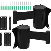 Wall Mount Retractable Belt Barrier 2 Pack, TrreZon Fixed Retractable Belt Barrier with Steel Case 16' Black Belt for Grocery, Restaurant, Retail Store, Office, Stadium, School