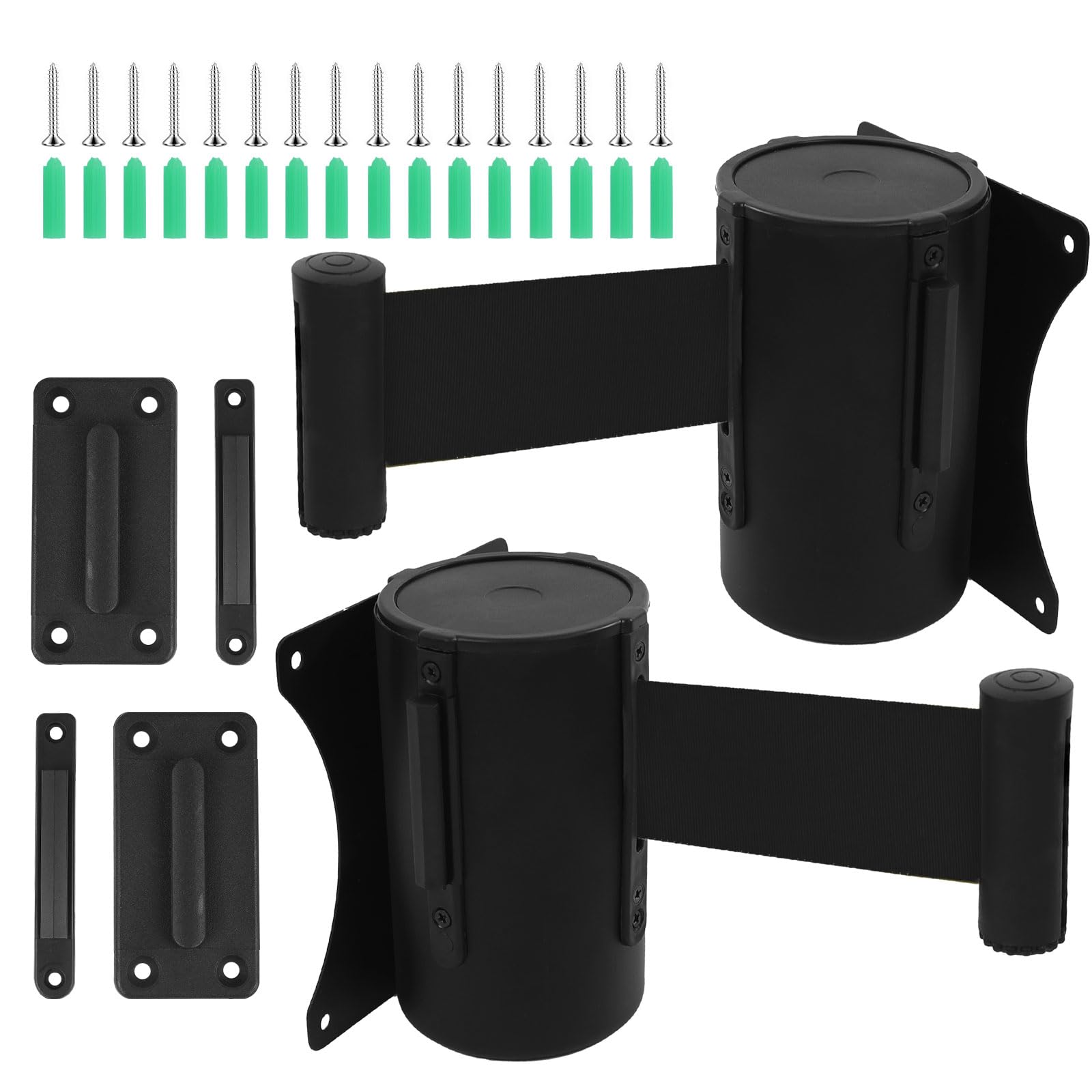 Photo 1 of Wall Mount Retractable Belt Barrier 2 Pack, TrreZon Fixed Retractable Belt Barrier with Steel Case 16' Black Belt for Grocery, Restaurant, Retail Store, Office, Stadium, School