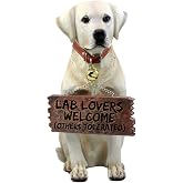 Ebros Gift Lifelike Pet Pal Labrador Retriever Statue 13.25" H Golden Retriever Dog with Jingle Collar and Greeting Sign As Patio Welcome Home Decor Sculpture (Yellow)