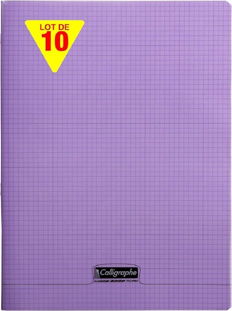 Calligraphe 18477CPack Pack of 10 Purple Stapled Notebooks (Clairefontaine) - 24x32 cm - 48 Small Square Pages - 90 g White Paper - Transparent Polypro Cover