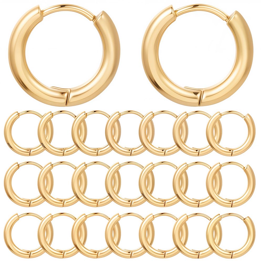 SUNNYCLUE 1 Box 24Pcs 18K Gold Plated Hoop Earrings Huggie Earring Hooks Stainless Steel Hoops Tiny Cartilage Findings for jewellery Making Women Adult DIY Dangle Ear Craft Supply
