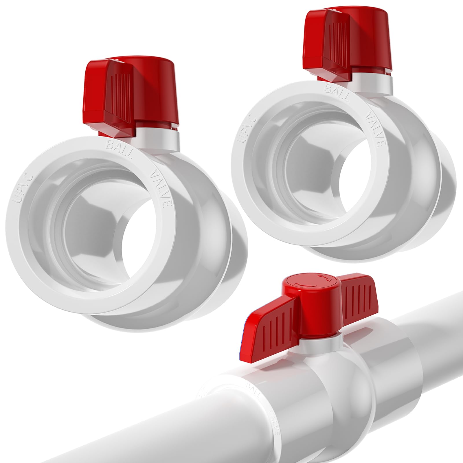 Photo 1 of 2 Pack 2'' PVC Ball Valves,Red T Handle Shut-Off Valve Socket,SCH40 PVC Water Pipe Valves,Slip Water Pipe Valve for Water Project, Swimming Pool,Sewage Pump, Outdoor Plumbing & Irrigation System