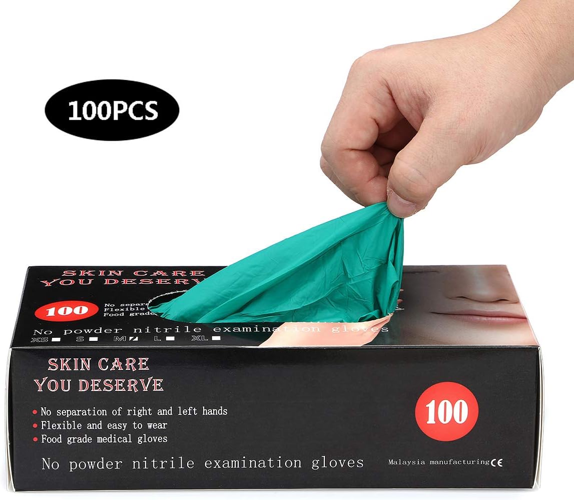 Kadell Disposable Nitrile Gloves, Powder-free Latex Vinyl-free Rubber Latex-free Medical Cleaning Gloves Home Restaurant Kitchen Cooking Laboratory Waterproof Barbecue Beauty Hairstyle 100PCS Green XL