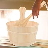 HEALLILY Traditional Wooden Sauna Bucket and Ladle Set White Pine view 7