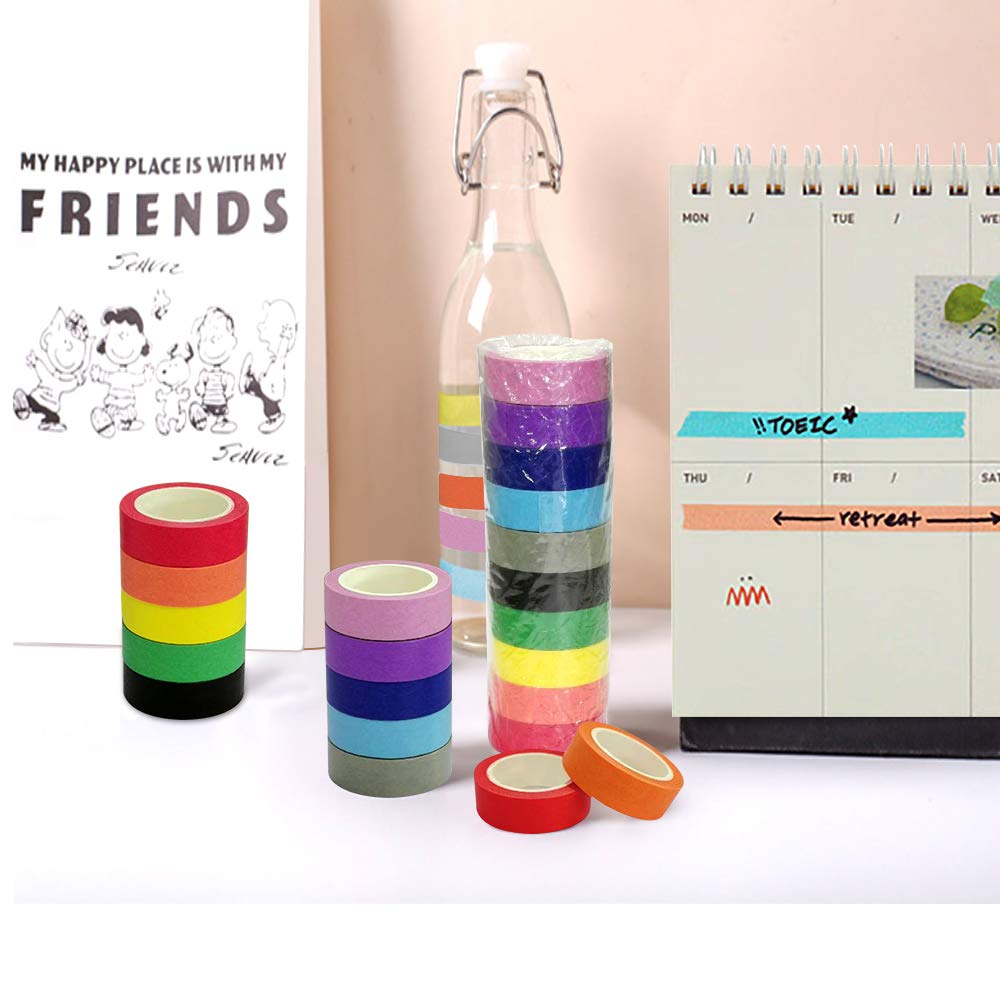 Colored Masking Tape-10 Different 0.6Inch x 10M Rainbow Rolls-DIY Washi Painter Tape for Art,Lab,Labeling,Classroom Decoration,Office & Home Supplies