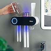iHave UV Toothbrush Sanitizer Holder Wall Mount Toothpaste Dispenser, 2-Cup | Auto-Cycle Disinfection Toothbrush Holders for Bathrooms with UV Toothbrush Sanitizer &amp; Toothpaste Dispenser, Breathing Light