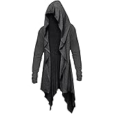 Long Hooded Cardigan Ruffle Shawl Collar Open Front Drape Robe Overcoat