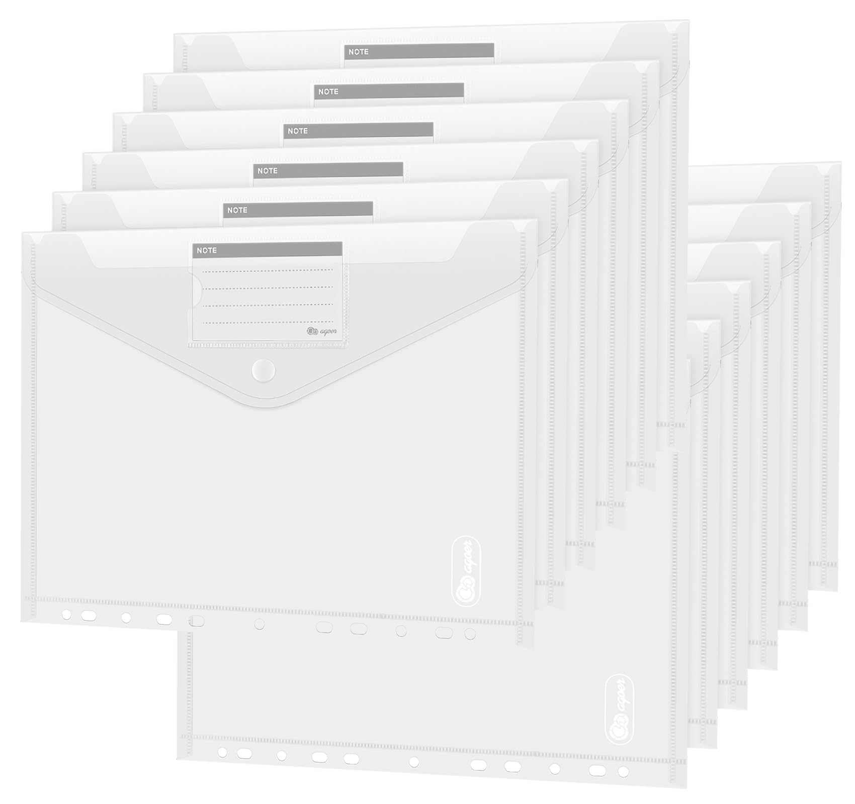 Agoer 30 Pack Plastic Wallets A4 Punched Pockets,Plastic Popper Wallets with 11 Holes,Document Wallet A4 pouches for ring binder with Label Pocket, Button Closure,Clear Binder Pocket for Sclool Office — image 1