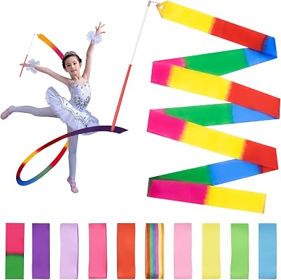 Surplex 10 Pcs Rhythmic Dance Ribbons with Twirling Rods Colorful