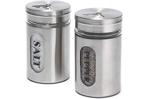 STJKBDFC Salt and Pepper Shakers Stainless Steel and Glass Set (silver)