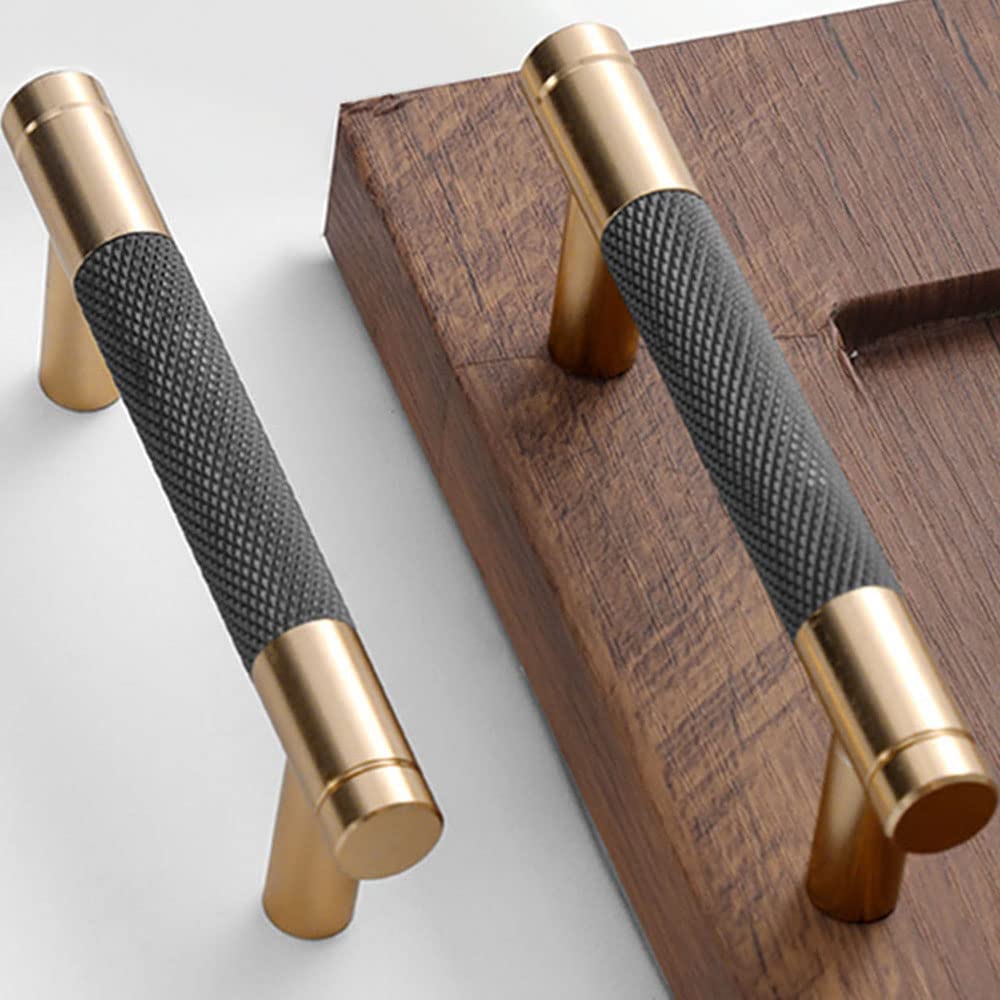 Gutuwellea 12 Pack 3 Inch 76 mm Knurled Cabinet Handles Cabinet Pulls Aluminum Handles Knurled Drawer Pulls Gold and Grey Oxidation Finish with Diamond Pattern 4" Length (3" Hole Center)