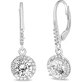 Mia Sarine 925 Sterling Silver Round Dangle Drop 1-1/2 Cttw Cubic Zirconia Lever Back Earrings for Women White Round