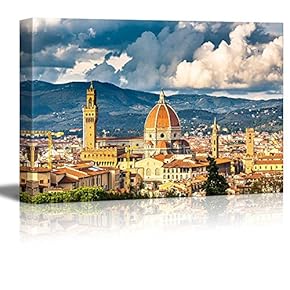 Canvas Prints Wall Art - View on Florence and Duomo Cathedral, Italy | Modern Wall Decor/Home Decoration Stretched Gallery Canvas Wrap Giclee Print. Ready to Hang - 12" x 18"