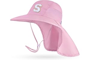 PLAY TAILOR Kids Sun Hat for Girls UV Protection Toddler Beach Bucket Hats Adjustable Summer Travel Fishing Hats with Neck Flap for Kids