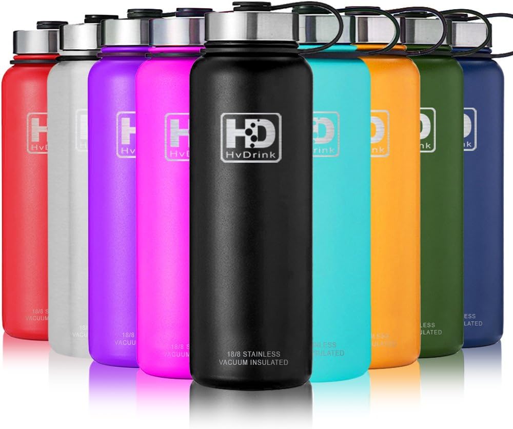 Hiwill Stainless Steel Vacuum Insulated Water Bottle, 24Hrs Cold,12Hrs Hot, 21OZ-50OZ Double Wall Thermos Flask, Travel Sports Leak Proof Drinking Bottle with Metal Strainer, BPA Free