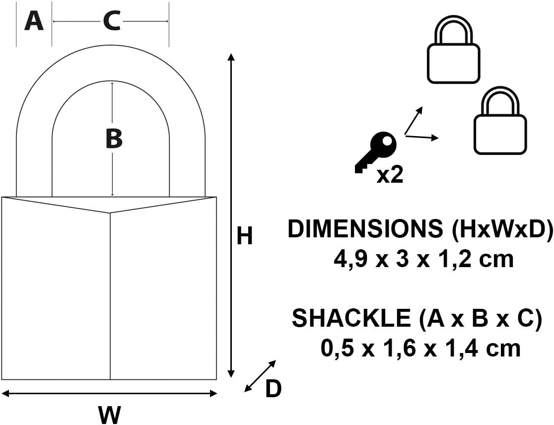 Master Lock 130EURD Pack of 2 Key Padlocks with Brass Body, Gold, 4,9 x 3 x 1,2 cm, 3 cm - Image 5