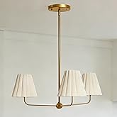 Mid-Century Modern Chandelier - 3-Light Kitchen Island & Dining Room Pendant with Aged Brass Frame, Natural Conical Ivory Ple