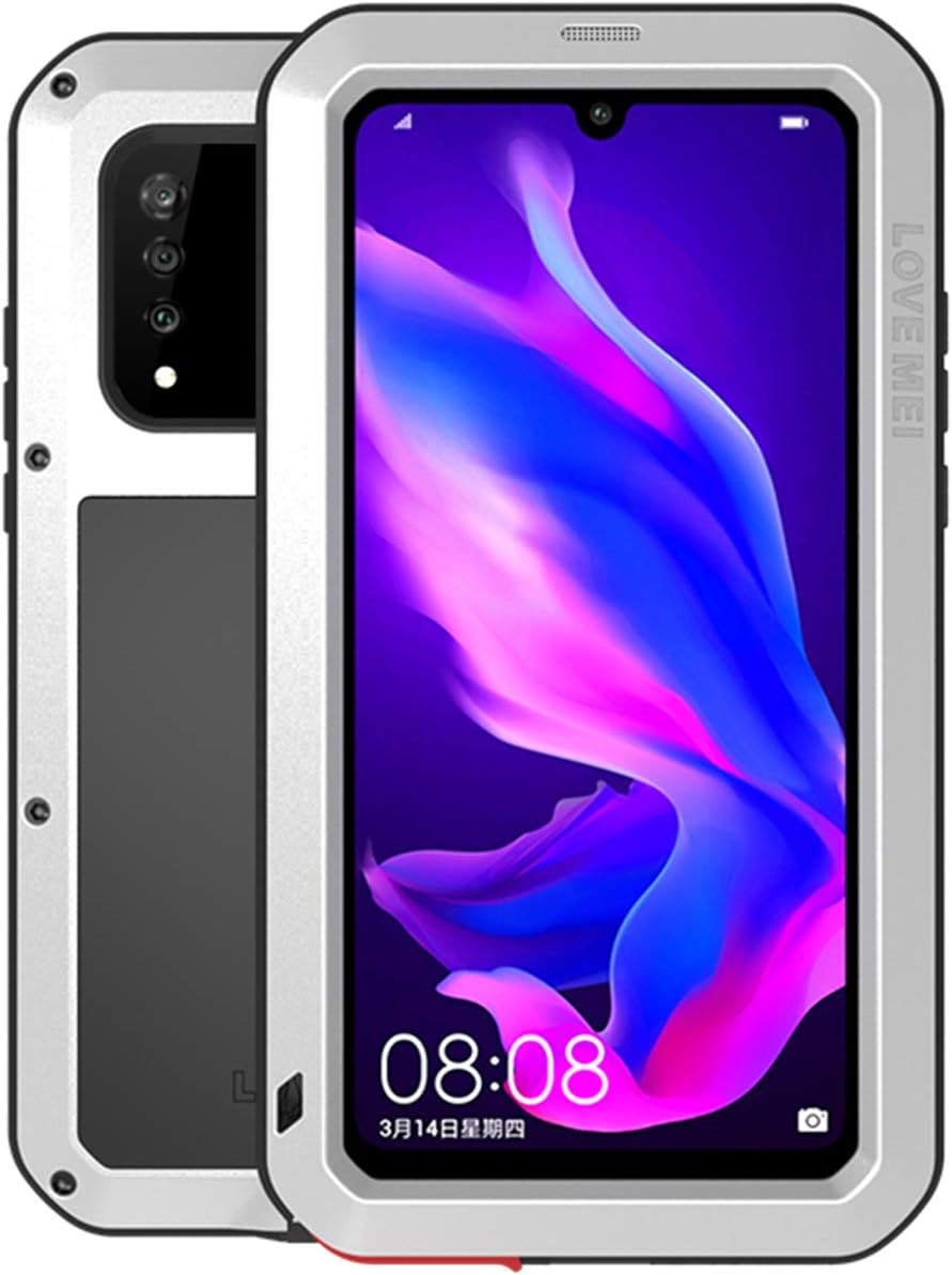 GFU Tempered Glass Armor Huawei P30 Case, Outdoor Dustproof Cover Shell for Huawei P30 Full Body Hybrid Heavy Duty Metal Shockproof (Silver, P30)