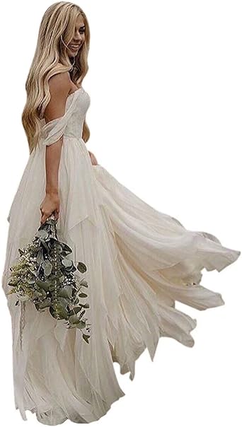 beach wedding dress off shoulder