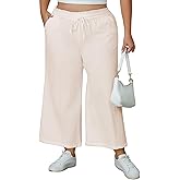 ZKIEYS Womens Wide Leg Casual Linen Pants High Elastic Waisted Drawstring Lounge Business Pants with Pockets