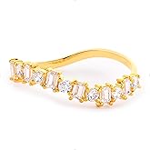 STORYJEWELLERY Wedding Bands for Women, Thumb Rings, Emerald Cut Ring, Wavy Baguette Cubic Zirconia Ring, Gifts for Her