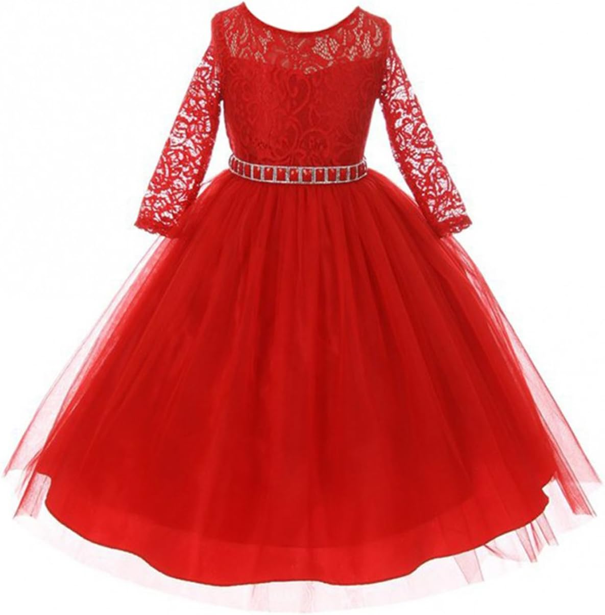 Girls Dress Lace Top Rhinestones Tulle Holiday Christmas Party Flower Girl Dress