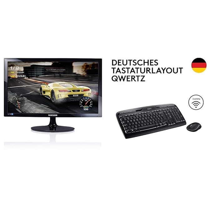 Samsung S24D330H 59,9 cm (24 Zoll) Monitor (VGA, HDMI, 1ms Reaktionszeit, 1920 x 1080 Pixel) schwarz & Logitech MK330 Kabello