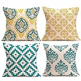 Paymenow Clearance 4 Pieces Square Throw Pillow Cases Linen Sofa Cushion Cover Home Decor (18