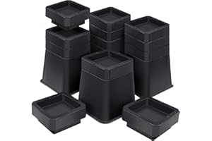 ANNKUT Bed Risers 6 inch Heavy Duty,Elevation in Heights 3，4，5，6 Inch，Adjustable Furniture Risers for Chair Table and Desk Legs Lifting (4 Pack,Black)