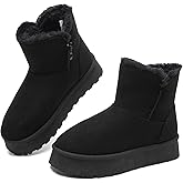 THATXUAOV Womens Ankle Winter Boots, Anti-Slip Suede Mini Boot For Women,Side Zipper Platform Slip On Snow Boots With Fur Lining