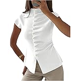 GORGLITTER Women's Short Sleeve Button Up Cardigan Y2K Ruched Mock Neck Knit Tops Spring Outfits 2026