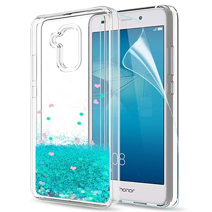LeYi Hülle Huawei Honor 5C Glitzer Handyhülle mit HD Folie Schutzfolie,Cover TPU Bumper Silikon Flüssigkeit Treibsand Clear S