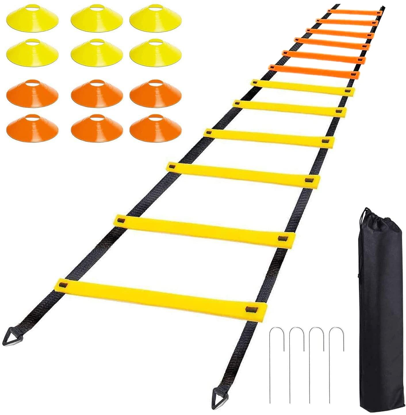 Toxin Agility Ladder Speed Ladder Football Speed Training 6M 12 Rung Football Training Equipment with 12 Cones 4 Stakes and Carry Bag-Training Ladder